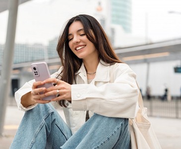 Lady reads something on phone