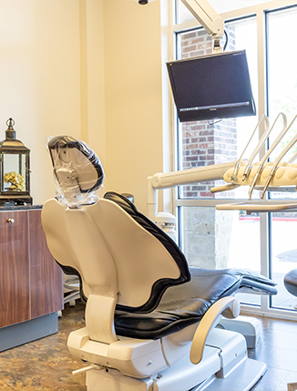 Dental treatment chair from behind