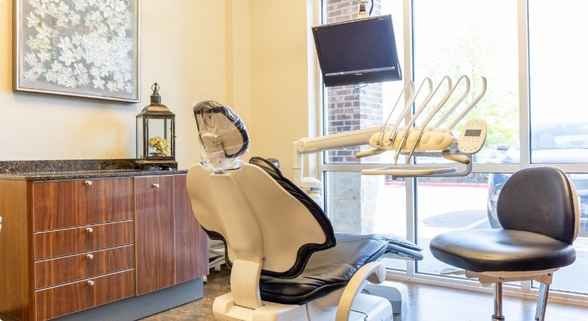 Dental treatment chair from behind